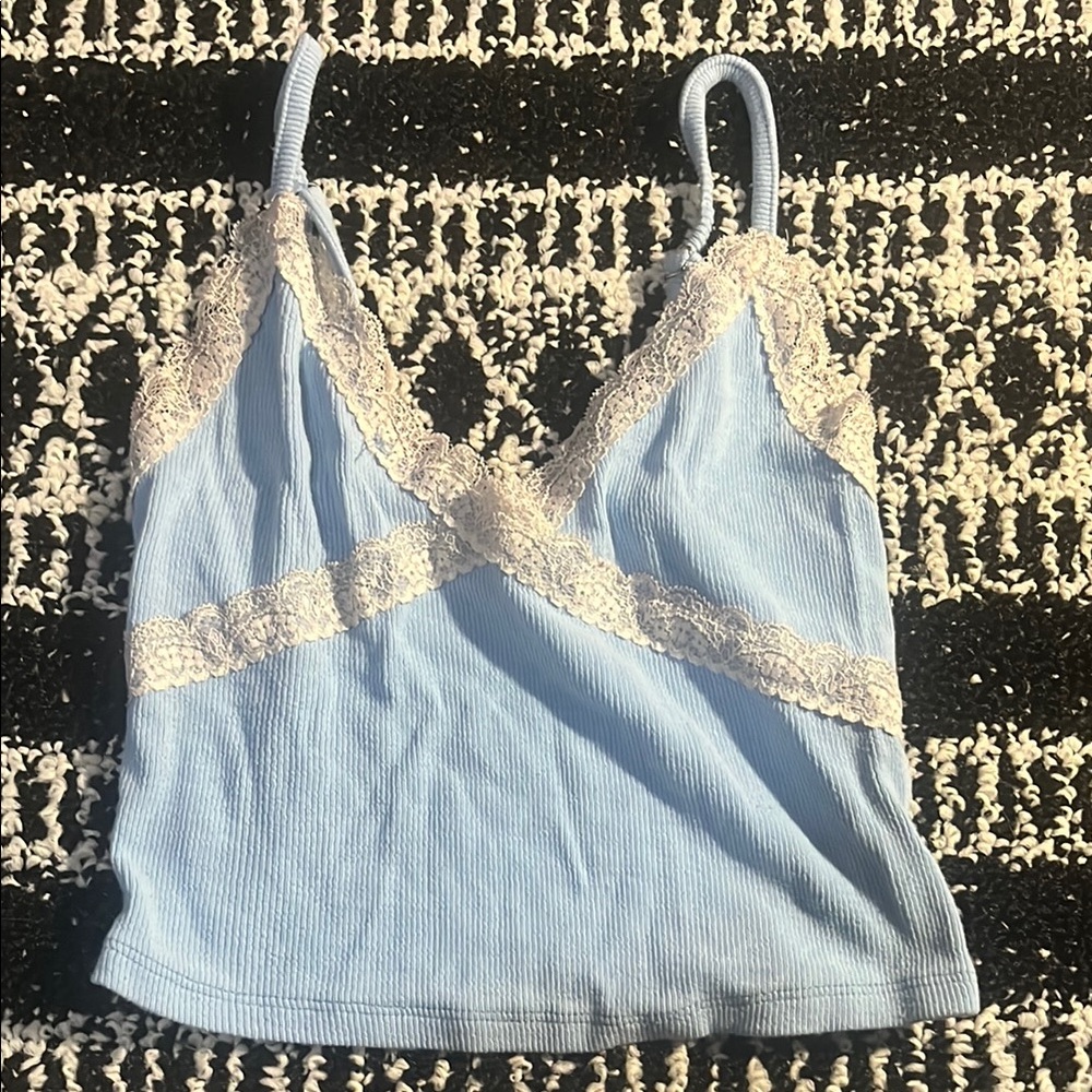 Light Blue Lace Trim Cami Top